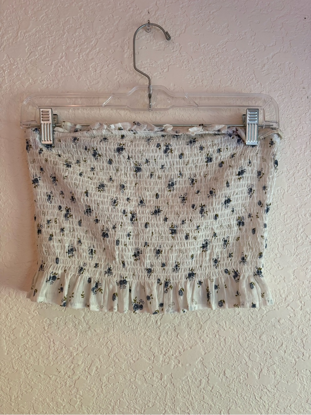 Smocked Floral Tube top— Cream with Navy Floral